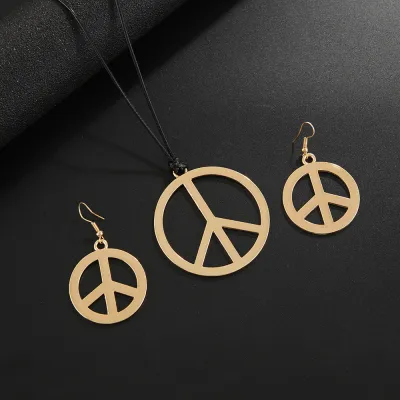 Women Fashion Solid Color Peace Logo Pendant Earrings Necklace Set