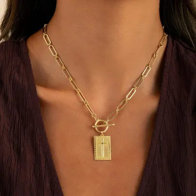 Women Fashion Casual Hip Hop Square Floral Pendant Necklace