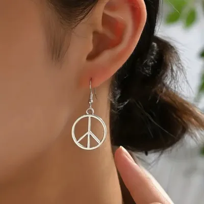 Women Fashion Simple Solid Color Peace Logo Earrings Peace Jewelry