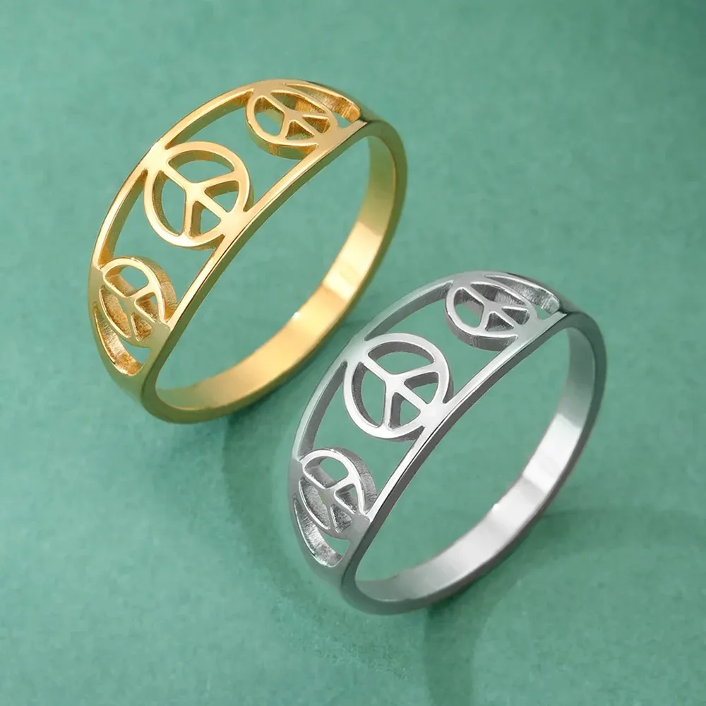 Fashion Simple Peace Symbol Stainless Steel Ring Jewelry