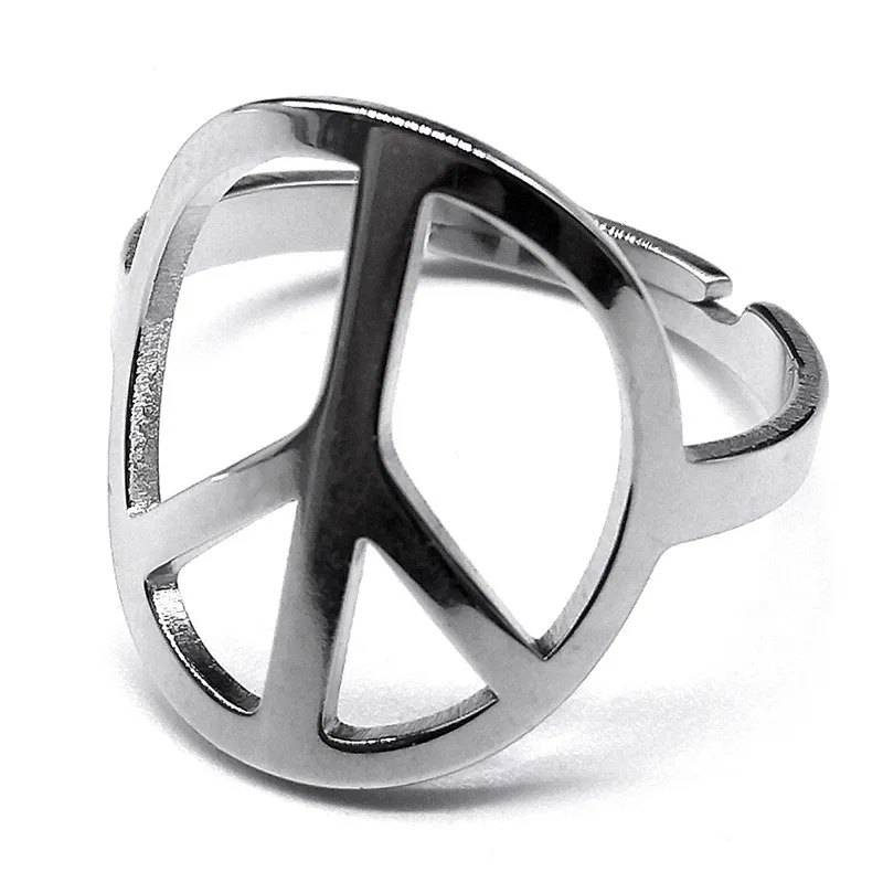 Fashion Simple Solid Color Peace Logo Hollow Ring Stainless Steel Geometric Jewelry