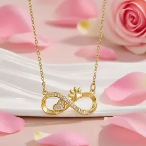 Women Fashion Cute Rhinestone Infinity Necklace Titanium Steel Jewelry