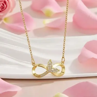 Women Fashion Cute Rhinestone Infinity Necklace Titanium Steel Jewelry