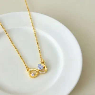 Women Fashion Cute Rhinestone Infinity Necklace Titanium Steel Jewelry