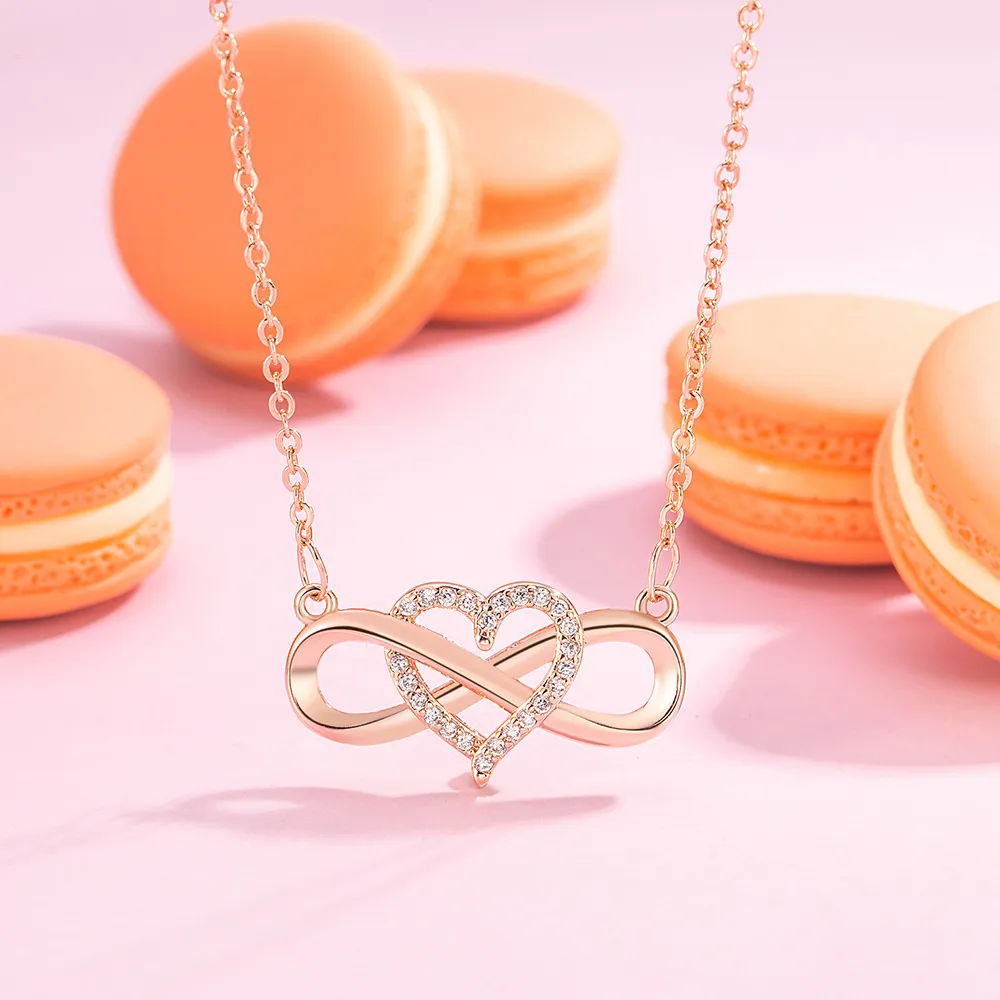 Women's Fashion Simple Rhinestone Hollow Heart-Shaped Pendant Necklace Infinity Jewelry