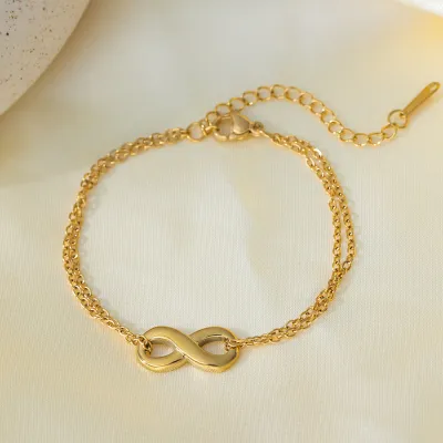 Women Fashion Simple Infinity Jewelry Necklace Bracelet Set Titanium Steel