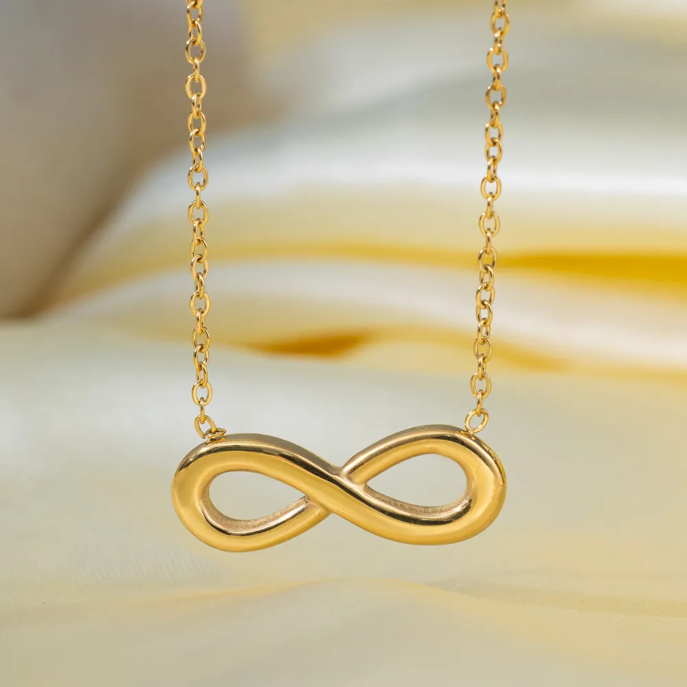 Women Fashion Simple Infinity Jewelry Necklace Bracelet Set Titanium Steel