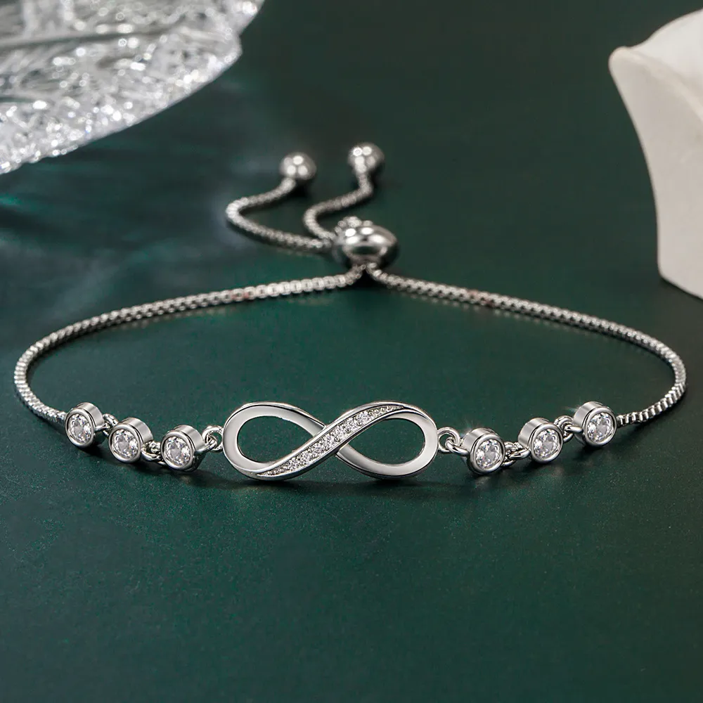Women Fashion Micro-Inlaid Zircon Adjustable Bracelet Infinity Jewelry