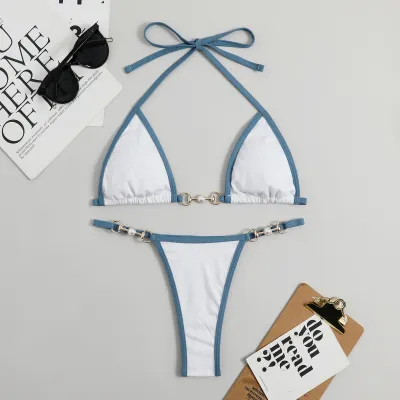 Women Fashion Sexy Multicolor Halter-Neck Lace-Up Bikini Swimsuit