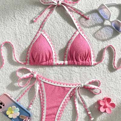 Women Fashion Sexy Multicolor Halter-Neck Lace-Up Bikini Swimsuit