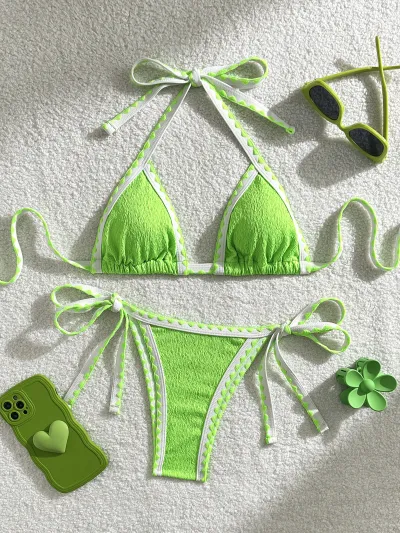 Women Fashion Sexy Multicolor Halter-Neck Lace-Up Bikini Swimsuit