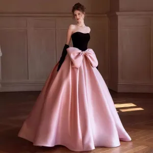 Women Elegant Bow Strapless Party Evening Gown