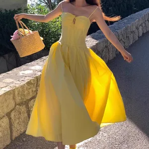 Women Elegant Solid Color Spaghetti Strap Loose Party Dress