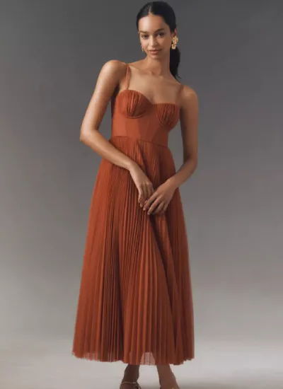 Women Elegant Sexy Solid Color Spaghetti Strap Backless Pleated Party Bridesmaid Dress
