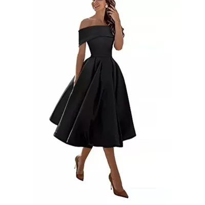 Women Elegant Solid Color Satin Off-Shoulder Loose Party Bridesmaid Dress