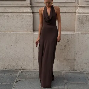 Summer Women Sexy Solid Halter Maxi Dress