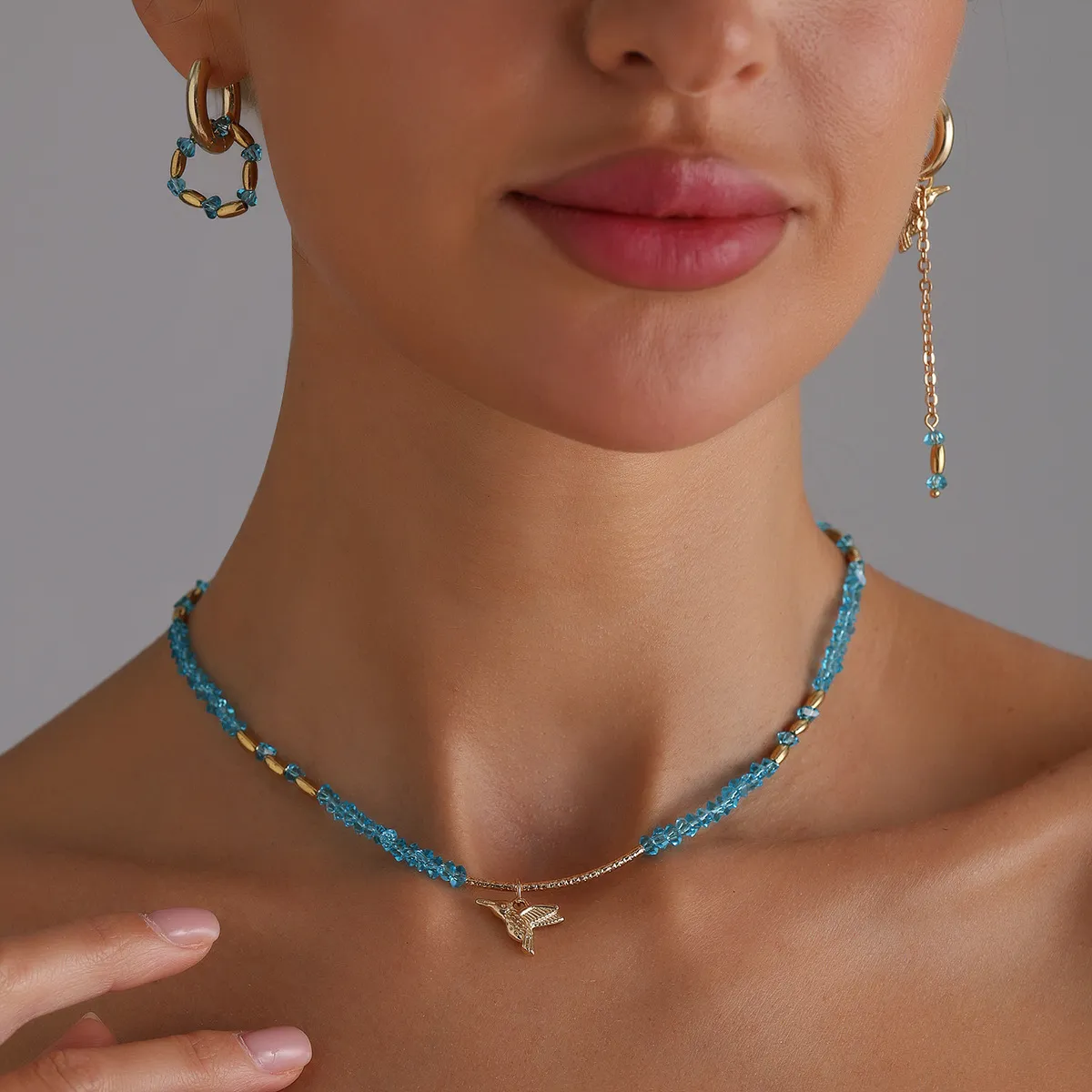 Women Fashion Creative Beads Bird Alloy Clavicle Chain Necklace