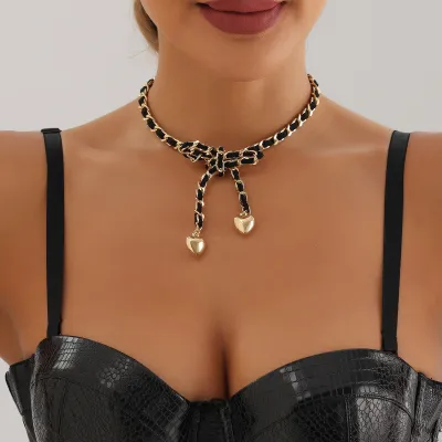 Women Fashion Cool Winding Flannel Love Pendant Necklace