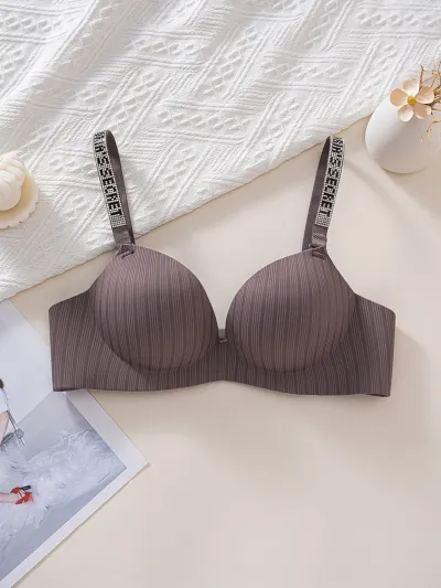 Women Fashion Sexy Solid Color Letter Strap Non-Steel Ring Bra
