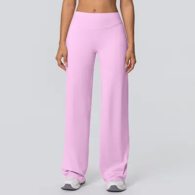 Women Fashion Casual Solid Color Double Sanding High Waist Loose Breathable Sports Yoga Pants