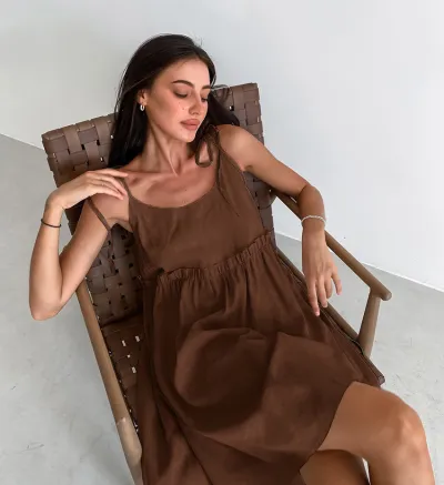 Women Casual Solid Color Cotton Linen Spaghetti Strap Loose Dress