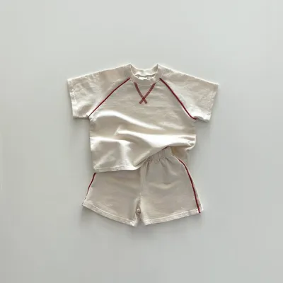 Kids Boys Fashion Casual Thin Cotton Short-Sleeve Stripe T-Shirt and Shorts Set Summer