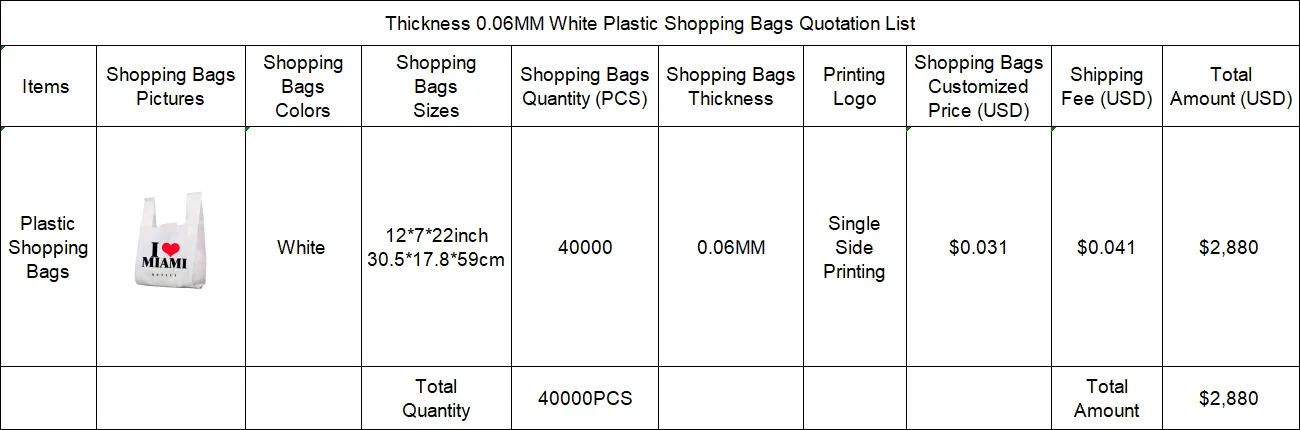 Thickness 0.06MM Customized Logo 30.5*17.8*59cm Shopping Plastic Bag 50pcs/pack