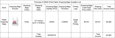 Thickness 0.06MM Customized Logo 30.5*17.8*59cm Shopping Plastic Bag 50pcs/pack