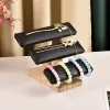 Solid Wood Three-Layer Bracelet Rack Black PU