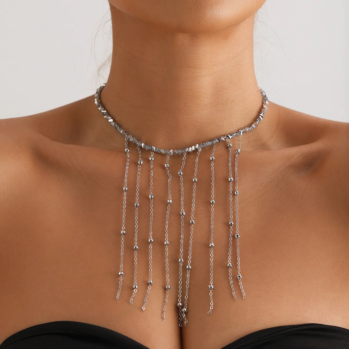 Women's Fashion Multiple Tassel Chain Beaded Necklace