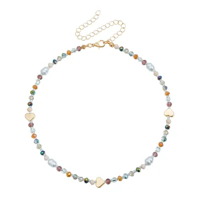 Women Fashion Creative Color Crystal Beads Love Necklace