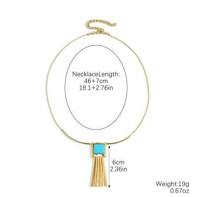 Jwomen Fashion Boho Turquoise Natural Stone Drop Pendant Necklace
