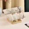 Solid Wood Two-Layer Bracelet Rack Ice Grey Velvet