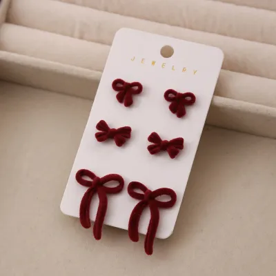 Women Fashion Simple Bowknot Earrings 3pair Set Stainless Steel Zinc Alloy