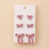 6-Pink Flocking Bow-Stud Earrings