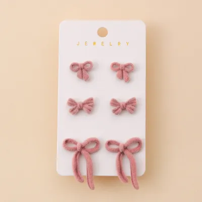 Women Fashion Simple Bowknot Earrings 3pair Set Stainless Steel Zinc Alloy
