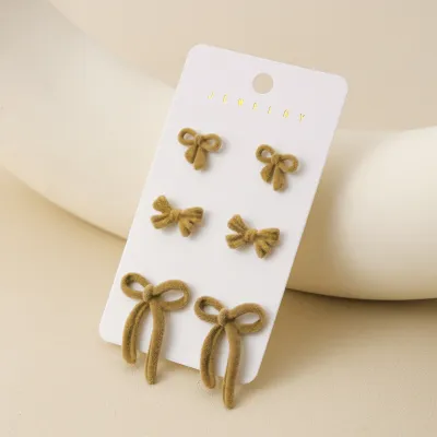 Women Fashion Simple Bowknot Earrings 3pair Set Stainless Steel Zinc Alloy