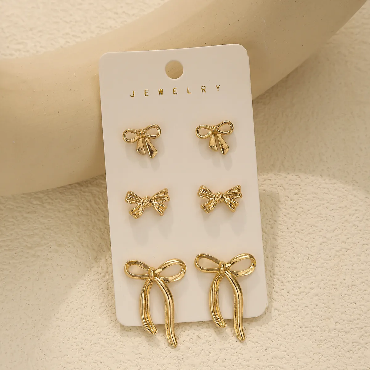 Women Fashion Simple Bowknot Earrings 3pair Set Stainless Steel Zinc Alloy
