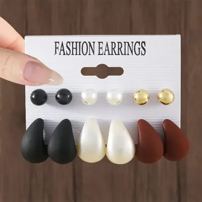 Women Fashion Creative Water Drop Shape Earrings 6pair/Set