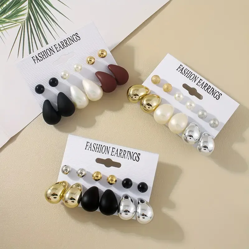 Women Fashion Creative Water Drop Shape Earrings 6pair/Set
