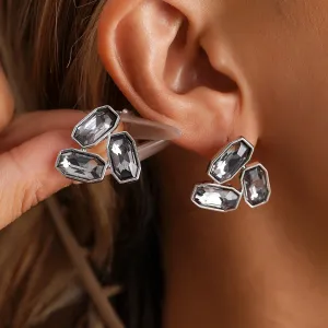Women Fashion Geometric Symmetry Triangle Gray Zircon Earrings