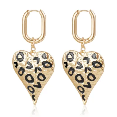 Women Fashion Sweet Cool Drop Oil Spots Love Heart Shape Ear Buckle Earrings