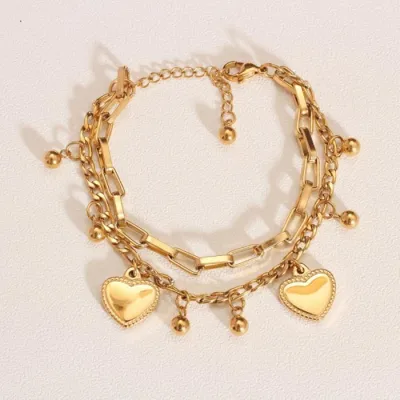 Women Fashion Simple Double-Layer Stacked Love Pendant Bracelet