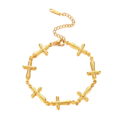 Women Fashion Simple Butterfly Love Cross Pendant Bracelet Stainless Steel OL