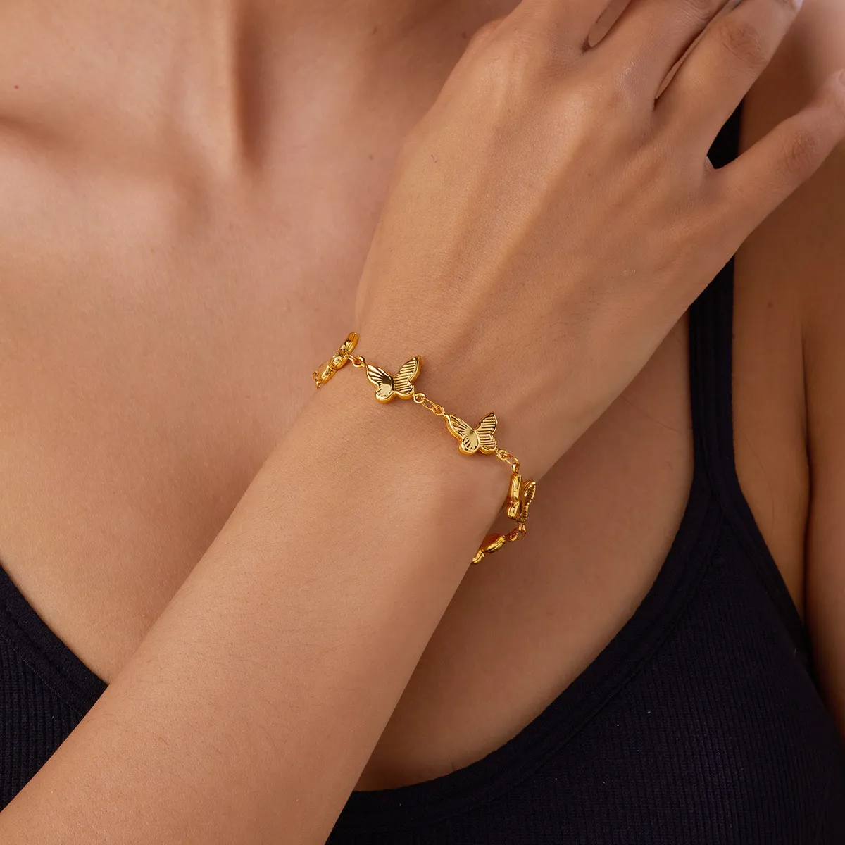 Women Fashion Simple Butterfly Love Cross Pendant Bracelet Stainless Steel OL