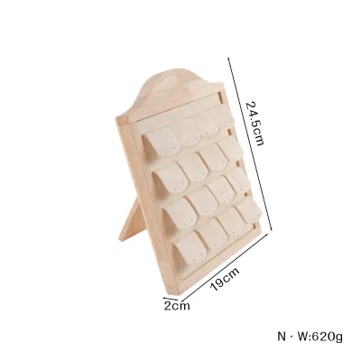 Fashion Simple Walnut Wood Vertical Ring Earrings Jewelry Display Rack One Layer Photo Frame Style