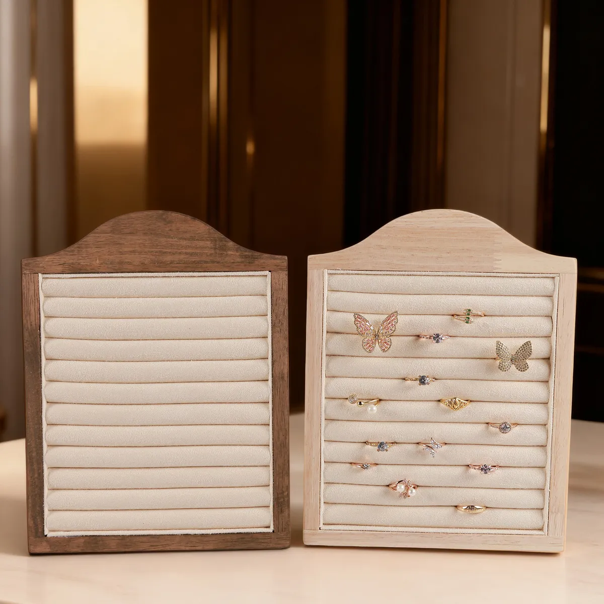 Fashion Simple Walnut Wood Vertical Ring Earrings Jewelry Display Rack One Layer Photo Frame Style