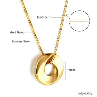 Women Fashion 304 Stainless Steel Round Collarbone Chain Pendant Necklace