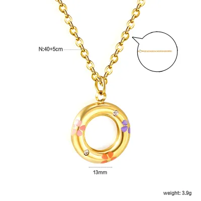 Women Fashion 304 Stainless Steel Round Collarbone Chain Pendant Necklace