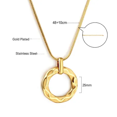 Women Fashion 304 Stainless Steel Round Collarbone Chain Pendant Necklace